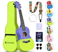 CAHAYA Ukulélé Soprano 23 Pouces: ukulélé en tilleul avec housse de transport, sangle réglable, partitions, cordes de rechange, chiffon de nettoyage et 4 médiators pour adultes débutants, Violet-Vert