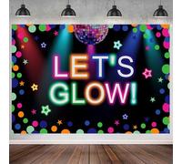 Caheansi Toile de fond colorée Let's Glow dans le noir pour photographie sur le thème néon pour garçons et filles - 2,4 x 1,8 m - Décoration de fête d'anniversaire - Accessoires de photomaton