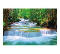 Caheansi Toile de fond de cascade forestière de 2,4 x 1,8 m, rochers de montagne, eau, lac, rivière, arbres, terre de fées, paysage, photographie, fond de photographie, décoration murale, portrait