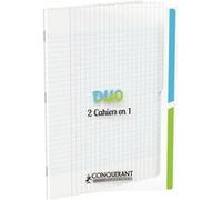 CONQUERANT Cahier Duo Classique 24x32cm Grands Carreaux Seyès 96 Pages Agrafées Couverture Polypro Incolore