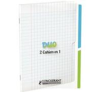 Conquerant Cahier Duo 17x22 cm Grands carreaux Seyès 96 pages agrafées Couverture polypro incolore