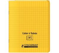 Cahier 48 pages seyès 90 g avec couverture polypropylène jaune 3 rabats, format 17 x 22 cm CONQUERANT