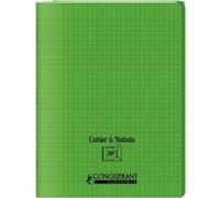 Cahier 48 pages seyès 90 g avec couverture polypropylène vert 3 rabats, format 24 x 32 cm CONQUERANT - vert