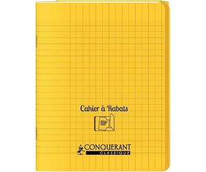 Cahier 96 pages seyès 90 g avec couverture polypropylène jaune 3 rabats, format 17 x 22 cm CONQUERANT