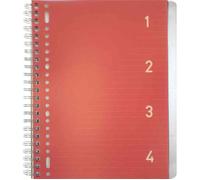 Cahier à spirale 4en1, A4, ligné, 200 pages, rouge