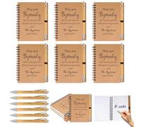 Cahier à Spirale 6 Pièces,Lignées Notebook,Cahier à spirales A6 en kraft avec message inspirant et 6 stylos à bille en bois,Cadeau d'Adieu,Idéal pour les écoles et les bureaux