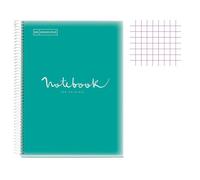 Miquelrius - Cahier à spirale A4 Emotions, 1 Bande de Couleur, 80 Feuilles Quadrillées 5 mm, Papier 90 g/m², 4 Trous, Couverture Polypropylène, Couleur Turquoise