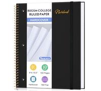 Cahier à spirale Papier ligné 20,3 x 26,7 cm, 1 sujet à spirale 80 g/m², pages perforées à 3 trous, idéal pour l'école, le bureau, l'écriture, carnet de notes ligné de 75 feuilles, noir