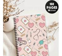 Cahier à spirale thème infirmière - rose avec illustrations médicales, 160 pages, parfait pour le planificateur de l'école d'infirmières, le journal de voyage et le cadeau d'appréciation des infirmièr