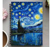 Cahier à spirale Van Gogh Nuit Étoilée - Design de ciel nocturne bleu et or en spirale, format compact à lignes collégiales pour l'école, le bureau, les cours d'art - Cadeau idéal pour les femmes, les