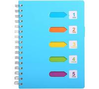Cahier À Spirales A5 De Haute Qualité Avec Couverture Rigide En Polypropylène, Papier Ligné Crème, 5 Compartiments Colorés, Imperméable, Multi-Sujets