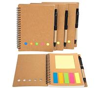 Cahier à Spirales Couverture en Papier Kraft Bloc-notes à Spirale avec Stylo et Notes Autocollantes et Coloré Marque-Pages Index Tabs Bloc-notes Mémo pour D'école Bureau 4 Pièces