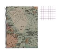 Miquelrius Cahier 100% recyclé A4 80 f. quadrillé 5 mm 4 trous Couverture carton Motif Ecomaps