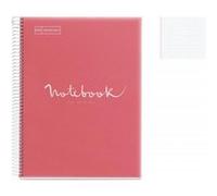 Miquelrius - Cahier à spirale A4 Emotions, 1 Bande de Couleur, 80 Feuilles Quadrillées 5 mm, Papier 90 g/m², 4 Trous, Couverture Polypropylène, Couleur Rose