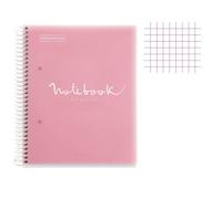 Cahier A4 Miquelrius 21 x 29,7 cm - Petits carreaux 5x5 - 120 pages - Couverture polypro rose - À spirale