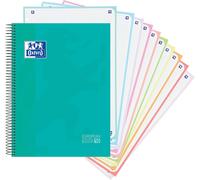 Cahier A4 Quadrillé 5 X 5, Couverture Rigide, 10 Bandes Couleur, 150 Feuilles Micro-Perforées, Couleur Menthe Glacée
