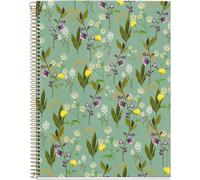 Cahier A4 Recyclé - Rayures Horizontales 7 Mm - 120 Feuilles - 4 Bandes De Couleur - Collection Garden Memories - Fleurs Vertes