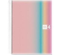 Miquelrius - Cahier A4, ligné horizontal 7 mm, 120 feuilles de 70 g/m², 4 bandes colorées, spirale micro-perforée, couverture polypropylène, 4 perforations, carnet A4 Aurora West Bay