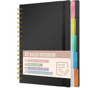 Cahier A5 ligné avec 5 intercalaires amovibles,300 pages papier 100g/m²,couverture rigide,reliure spirale,carnet avec onglets