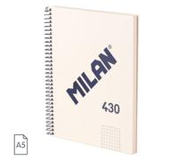 Cahier - A5 - Petits Carreaux - Spirales - 80 Feuilles - Couverture Rigide - Beige