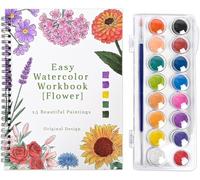 Cahier Aquarelle a Peindre pour Débutant,16 couleurs avec pinceau,15 Belles Peintures (Fleurs),Livre Aquarelle Adulte, Cahier De Dessin Aquarelle pour adolescents et adultes