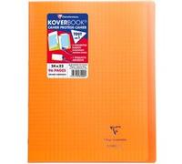 Clairefontaine 981409C Un Cahier Agrafé Koverbook Orange - 24x32 cm - 96 Pages Grands Carreaux - Papier Blanc 90 g - Couverture Polypro
