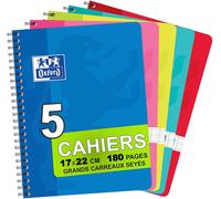 Cahier Color Life 17x22cm Grands Carreaux Seyès 180 Pages Reliure Intégrale Couverture Carte Coloris Assortis Lot De 5