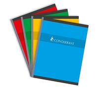 Cahier Conquerant 17x22cm grands carreaux seyès 288 pages brochées couverture carte coloris assortis
