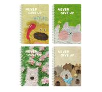 Cahier créatif à 4 bobines de dessin animé mignon pour étudiants, ligne horizontale épaisse, facile à déchirer, animaux couleur crème