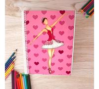 Cahier danseuse Mariela - 100 pages quadrillées - 17 x 24 cm - Couverture semi-rigide rose - Papier 80 g - Motif illustré - Idée cadeau Ballet