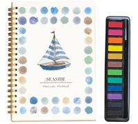 Cahier d'aquarelle pour débutants - Avec coffret de 12 peintures et pinceaux - Pochoirs de Noël inclus pour apprendre à peindre -