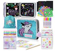 Cahier de coloriage Licorne pour enfants 4-8 ans, prêt à voyager 3-5 ans, cahier de coloriage réutilisable avec autocollants, papier à gratter, marqueurs lavables, cadeaux licornes pour filles