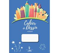 Cahier de dessin enfant: v1-2 grand cahier de dessin pages blanches | garçon fille | Carnet de croquis dessin schémas coloriage | 100 pages | 21,59cm x 27,94cm | bleu pinceau crayon