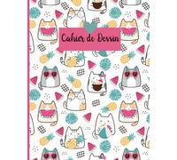 Cahier de Dessin pour Adultes et Enfants thème Chats Kawaii en été: Grand cahier vierge 100 pages à remplir | Carnet pour dessin, peinture, aquarelle, esquisse, croquis, coloriage | 21.59 x 27.94 cm