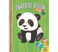 Cahier de dessin pour enfant: format paysage, Panda | Grand carnet 120 pages blanches à remplir avec cadre decoratif pour s'entraîner à dessiner les animaux etc