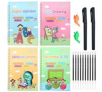 Cahier De Magie Réutilisable, 4 Pièces/Ensemble, Groove, Image, Chiffres Anglais, Lettrage, Livre De Pratique Magique Pour Enfants, Papeterie Mignonne