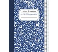 Cahier de Musique avec Portée et Carreaux grand format: 12 Portées et Gros Carreaux Seyes, 96 Pages, A4, Bleu
