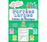 Cahier de Musique avec Portées Larges pour Enfants - Format A4 -: Papier Musique Vierge : 6 Portées Larges, Guide Débutant,Vert (Édition Française)