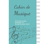 Cahier De Musique Avec Portées Pour La Composition Musicale - Solfège - Partitions - 108 Pages - Grand Format A4: Carnet De Musique Et Chant Pour Piano - 21x 29,7 Cm - Aqua Brillant