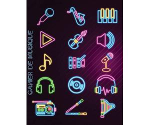 CAHIER DE MUSIQUE: Carnet de Partitions avec Portée et Carreaux | 110 Pages | Grand Format | Couverture Néon | Idéal Apprentissage Solfège, Cours de Musique, Chant et Composition
