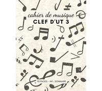cahier de musique clef d'Ut 3: 110 pages de 12 portées pour violon alto, trombone, viole de gambe, contralto, chant pour le solfège, la composition et ... manuscrit numéroté | couverture originale