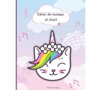 Cahier de musique et chant petit format: Carnet de partitions petit format -17x22 - 48 pages - grands carreaux - Licorne Chat Kawaii