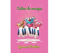 Cahier De Musique Grosses Portées: GRAND FORMAT - 109 Pages Pour Débutant ou Enfant - Couverture PETITS MONSTRES PIANO ROSE FLUO - FORMAT A4