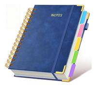 Cahier De Notes À Spirale Couverture Rigide B5 300 Pages Avec Onglets Poche De Rangement Pour Travail Étude Prise De Notes Bleu
