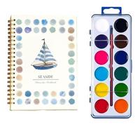 Cahier de peinture aquarelle en 12 couleurs avec pinceaux, tutoriel de peinture, papier d'art fait main, fournitures d'art et d'artisanat, cadeau pour adolescents et adultes