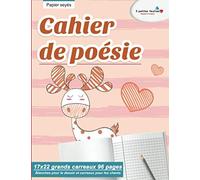 Cahier de poésie : 17x22 grands carreaux 96 pages | Blanches pour le dessin et carreaux pour les chants | Papier seyès (thème renne)