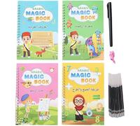 Cahier De Pratique Magique 4 Pièces, Calligraphie À Rainures Réutilisable Pour Enfants, Livres De Copie De Calligraphie D'écriture Magique Pour Enfants, Livre De Traçage Préscolaire Avec Stylos