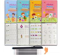 Cahier de pratique magique français, 4 pièces, stylo pour enfants d'âge préscolaire, cahier de calligraphie, livre d'écriture Français réutilisable pour enfants de 3 à 8 ans 4pcs Sets