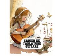 Cahier de tablatures pour Guitare 6 cordes, 23 tablatures et 5 diagrammes d'accords par double page, 110 pages au format A4.