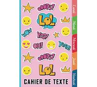 Cahier de texte scolaire 17x22 cm,Papier Seyes Grands Carreaux, onglets hebdomadaires pour se repérer facilement - format pratique pour les cartables -thème Smile emoji